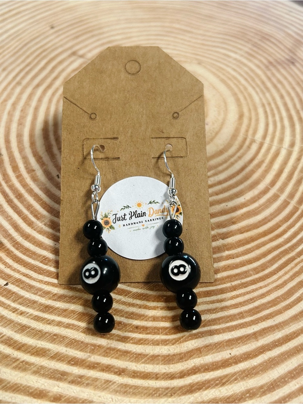 Black 8 Ball Beaded Dangle Earrings Retro Billiards Jewelry